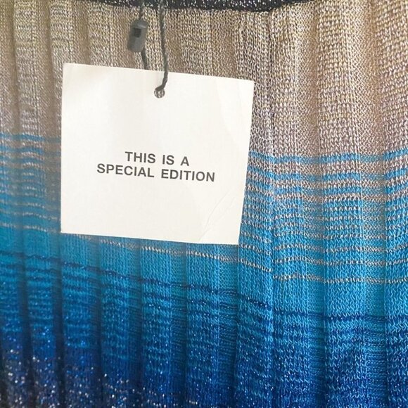 NWT  Zara Metallic Thread Knit Multi Blue Lightweight Wide Leg Summer Pants L - Picture 7 of 11